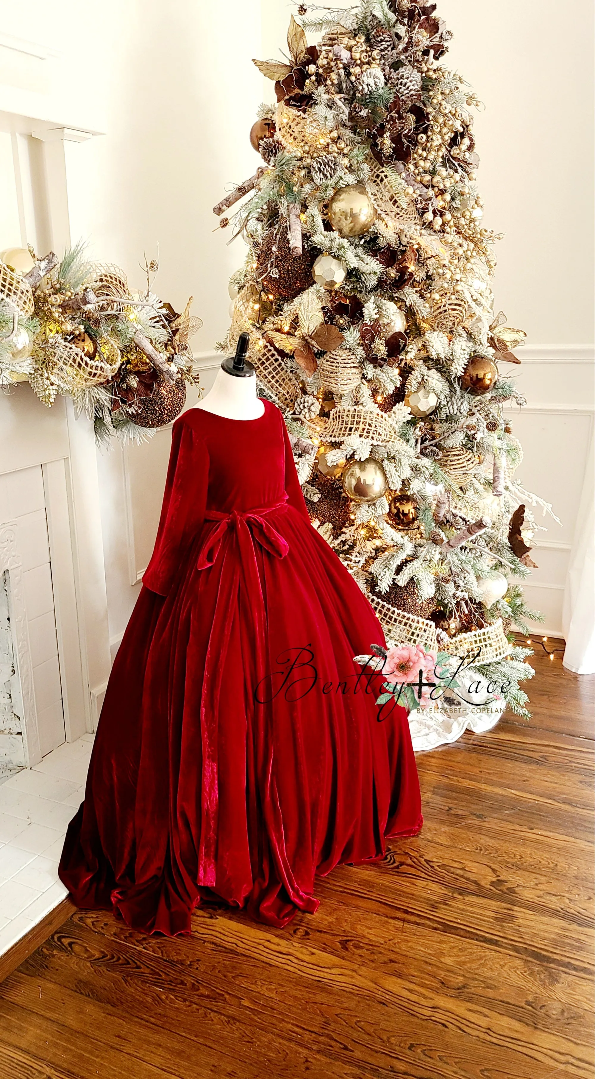 Penelope Velvet gown - Red Jewel with Sleeves  (6 Year - Petite 9 Year)