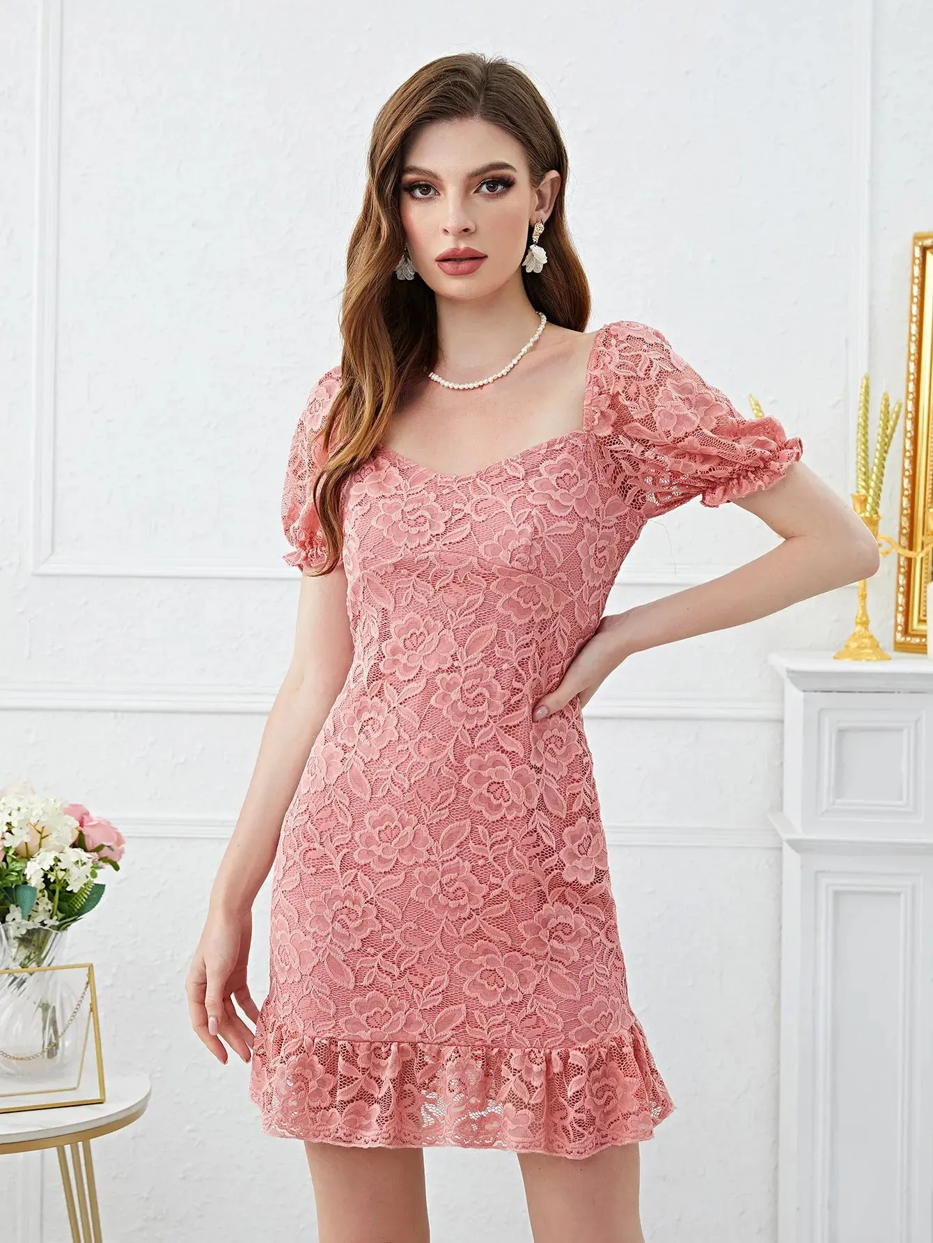 Pink Lace Bodycon Dress