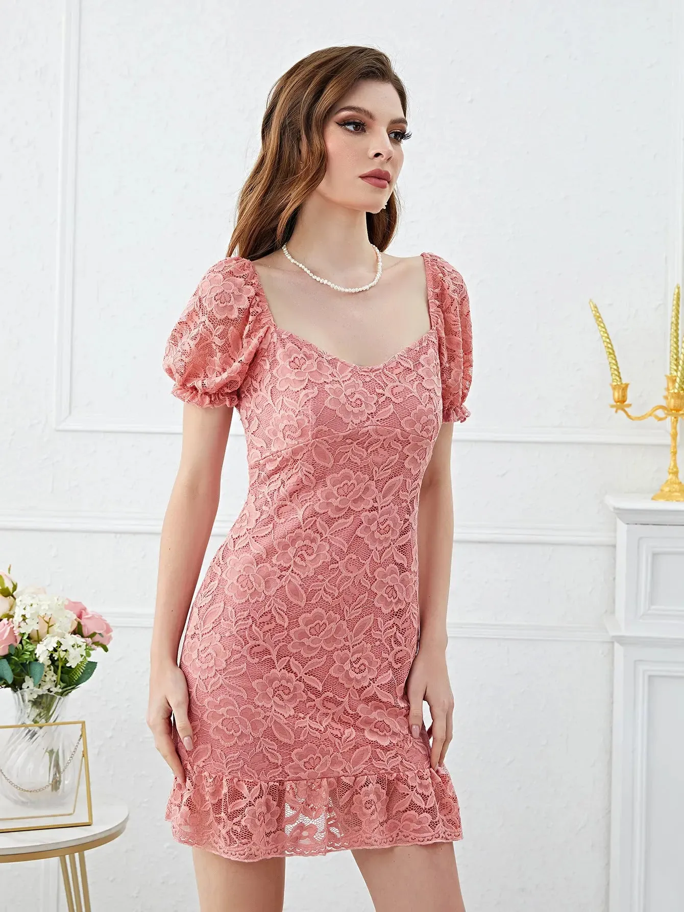 Pink Lace Bodycon Dress