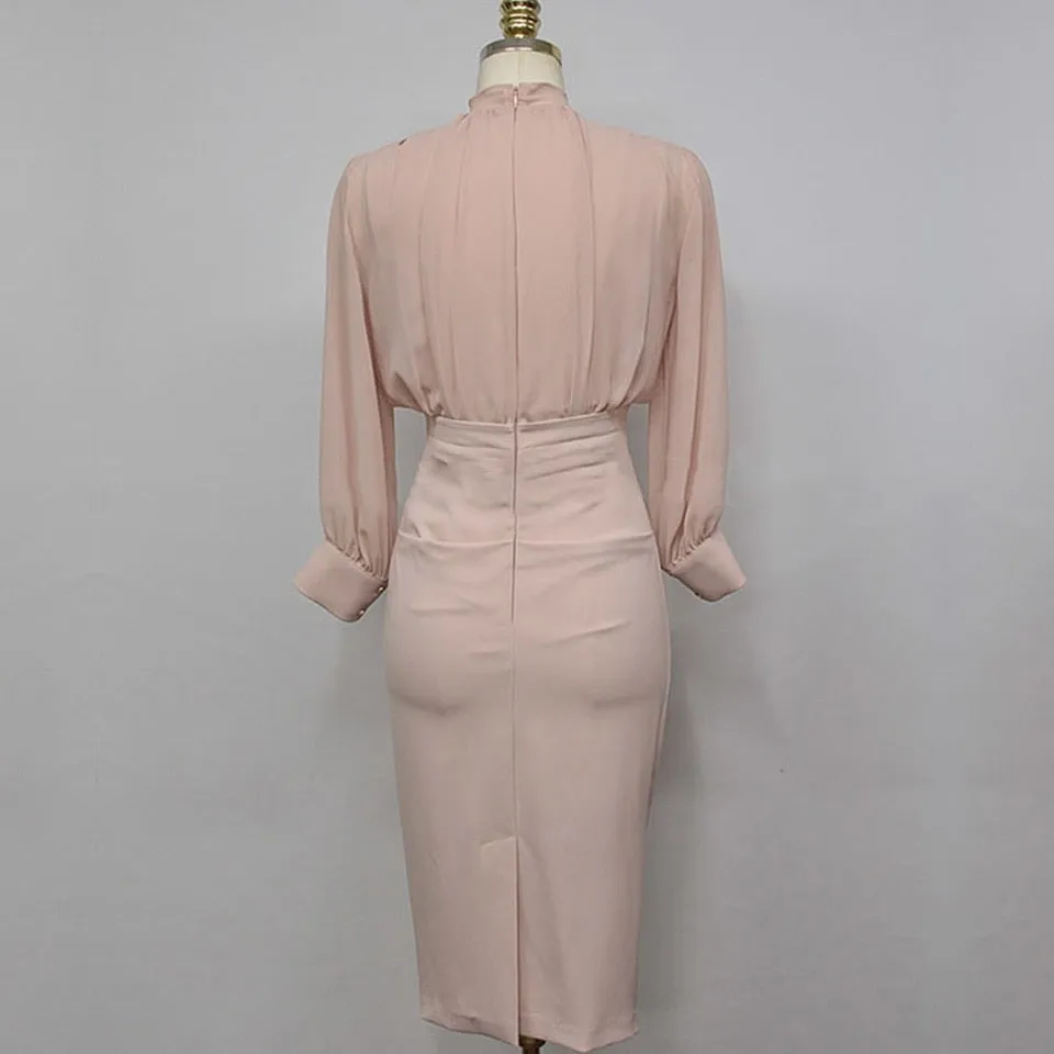 Pinkish Lady Office Style Midi Dress