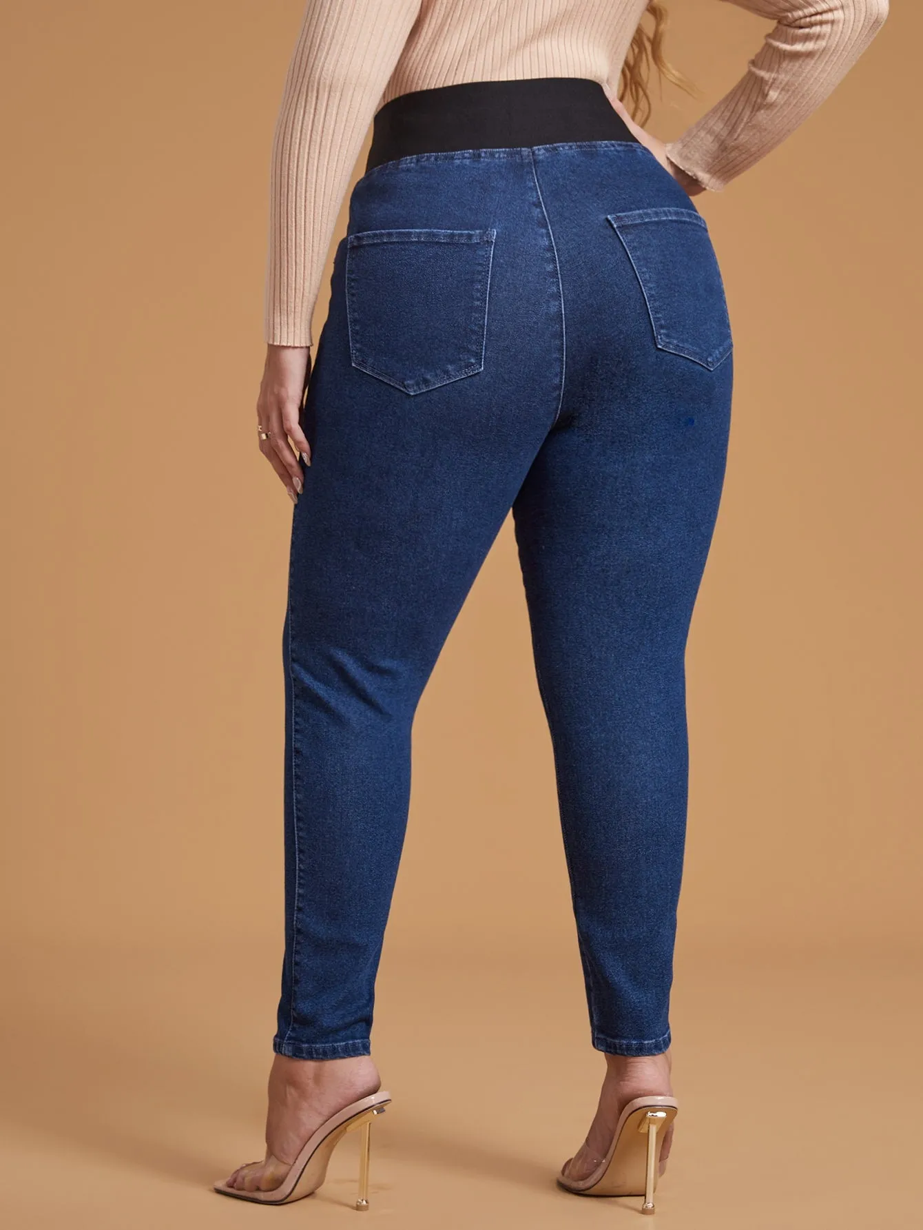 Plain Zipper Long Plus Size Jeans