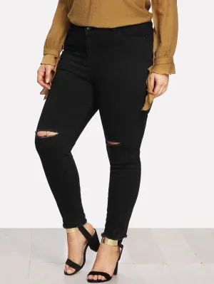 Plus Raw Hem Knee Ripped Jeans