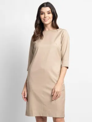 Poly Cotton Sheath Dress - Tan