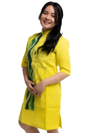 Premium Jusi Barong Dress Cultural Green Yellow - Ella - JF18