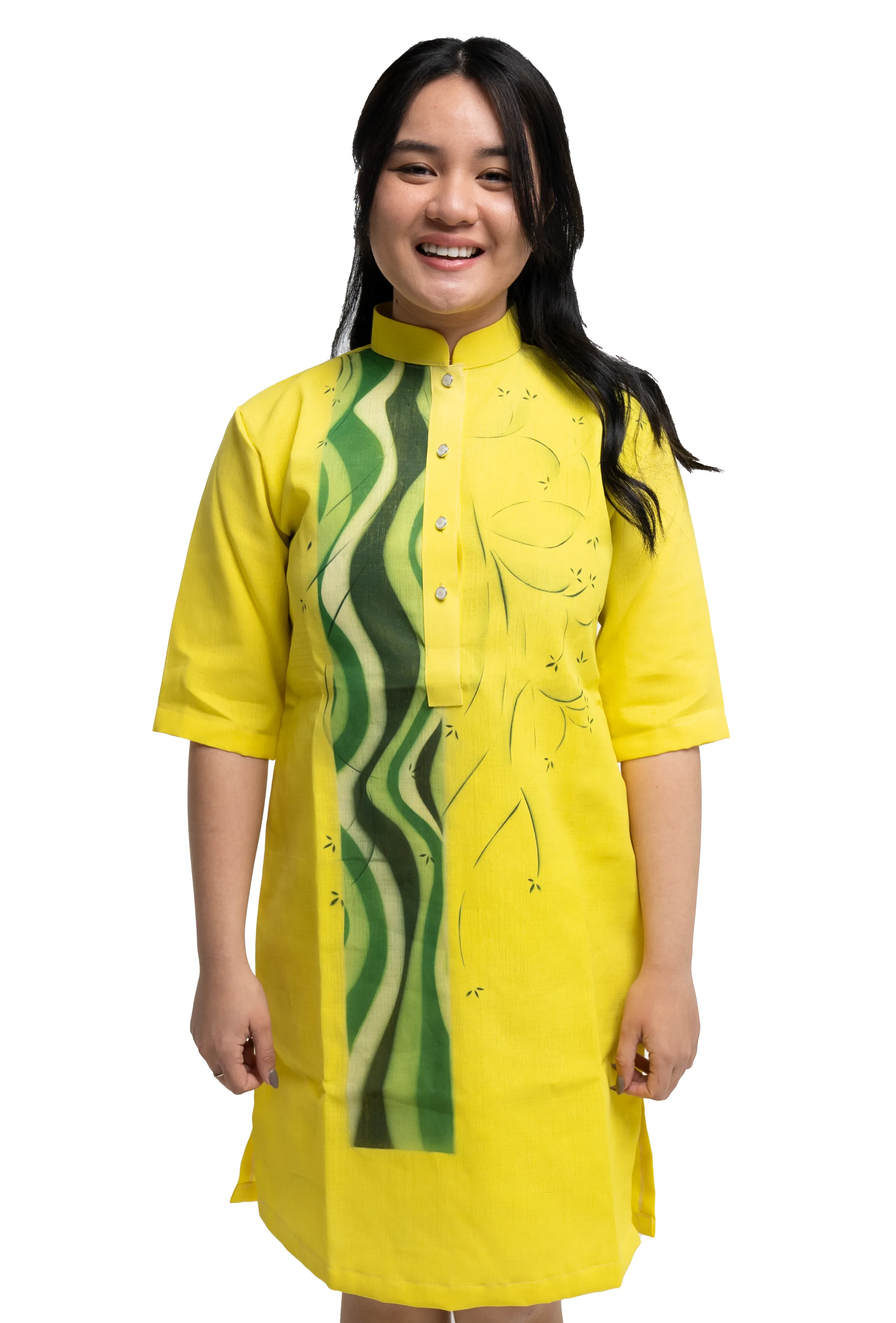 Premium Jusi Barong Dress Cultural Green Yellow - Ella - JF18