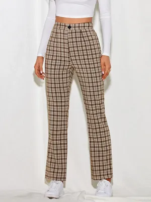 Preppy Tartan Zipper High Waist Long Women Pants