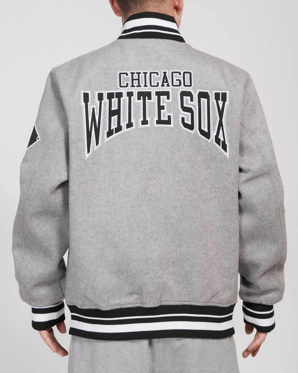 PRO STANDARD CHICAGO WHITE SOX CREST EMBLEM RIB WOOL VARSITY JACKET (HEATHER GRAY/BLACK)