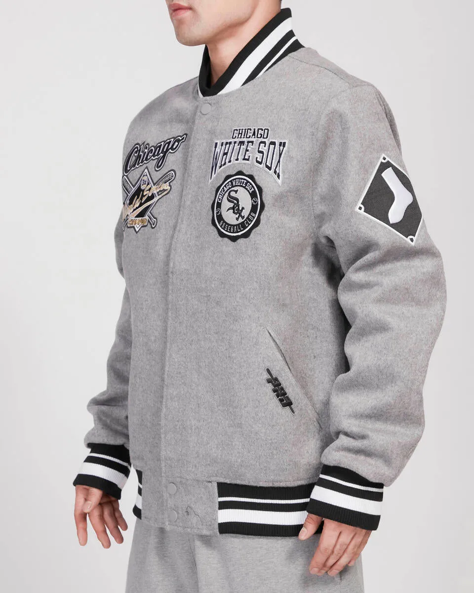 PRO STANDARD CHICAGO WHITE SOX CREST EMBLEM RIB WOOL VARSITY JACKET (HEATHER GRAY/BLACK)