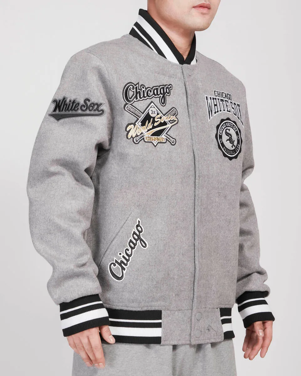 PRO STANDARD CHICAGO WHITE SOX CREST EMBLEM RIB WOOL VARSITY JACKET (HEATHER GRAY/BLACK)