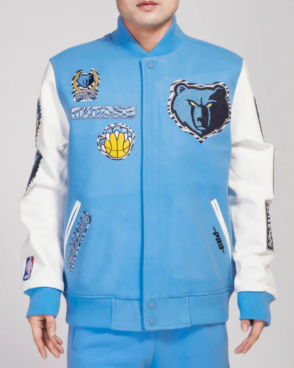 PRO STANDARD MEMPHIS GRIZZLIES ANIMAL PRINT WOOL VARSITY JACKET (UNIVERSITY BLUE/WHITE)