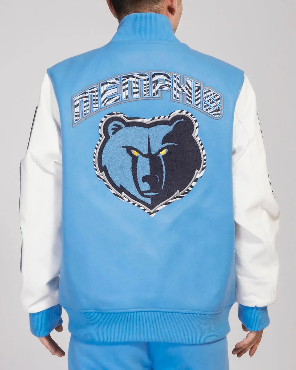 PRO STANDARD MEMPHIS GRIZZLIES ANIMAL PRINT WOOL VARSITY JACKET (UNIVERSITY BLUE/WHITE)