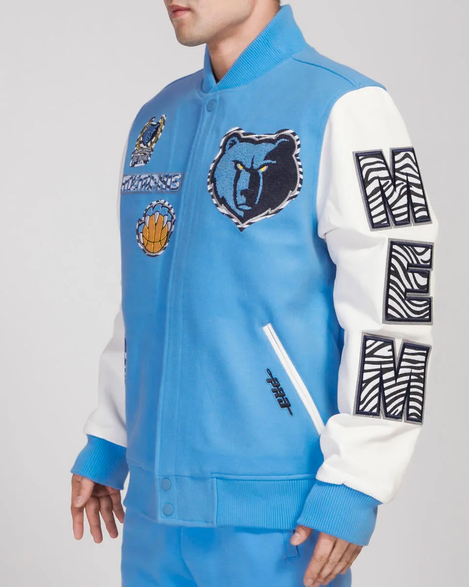 PRO STANDARD MEMPHIS GRIZZLIES ANIMAL PRINT WOOL VARSITY JACKET (UNIVERSITY BLUE/WHITE)