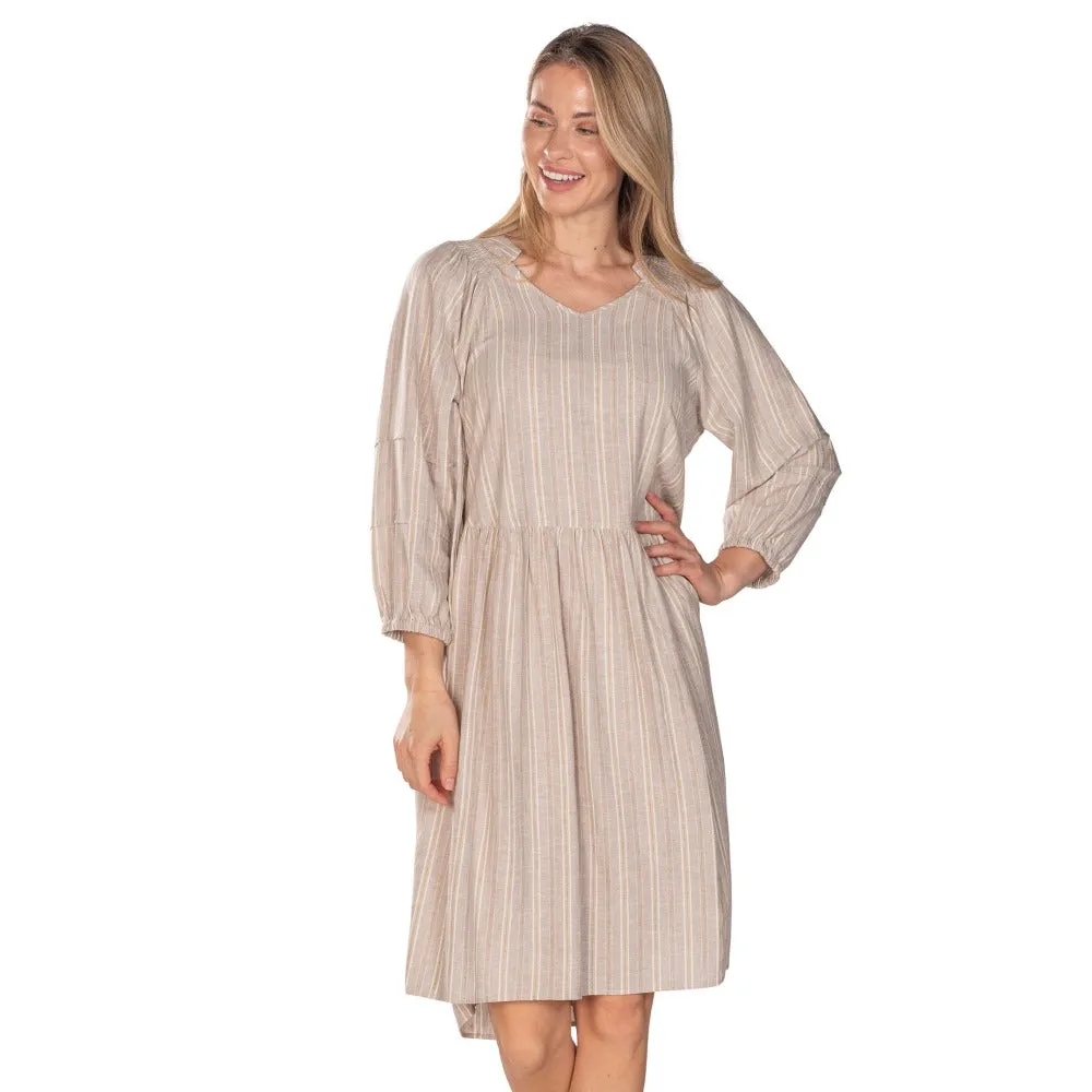 Puff Sleeve Linen Blend Dress