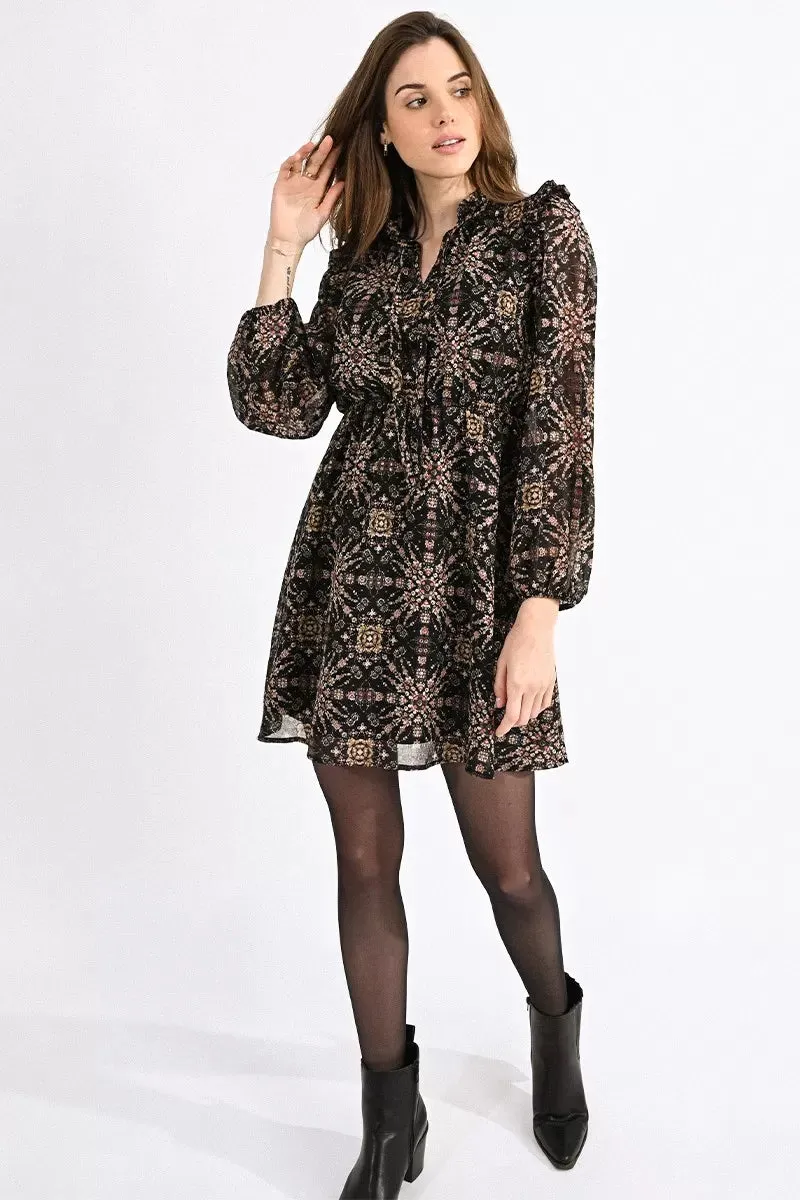 Puff Sleeve Victorian Printed Dress