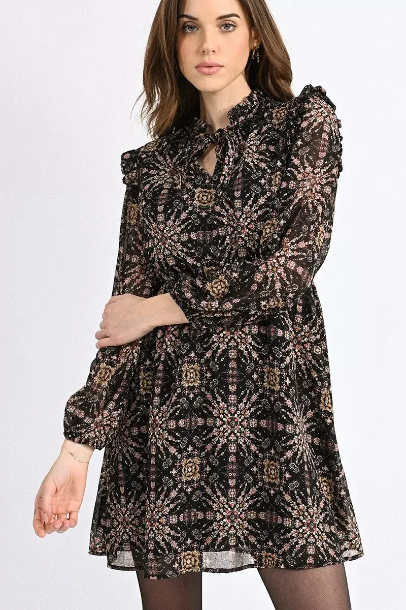 Puff Sleeve Victorian Printed Dress