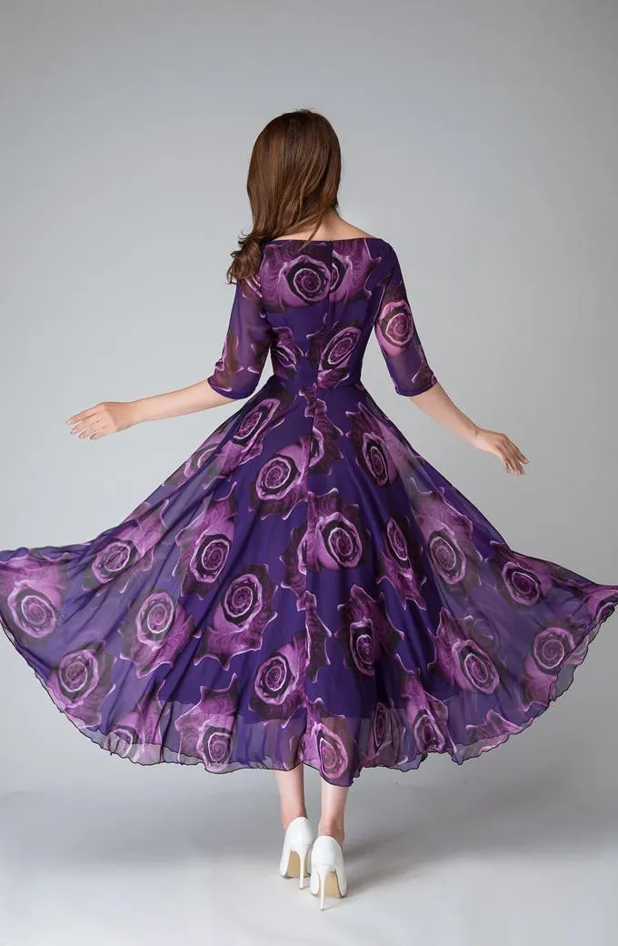 Purple floral dress, womens maxi dresses 1529#