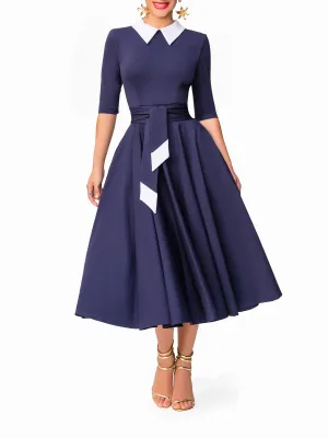 "Joan" Navy 50s Midi Dress