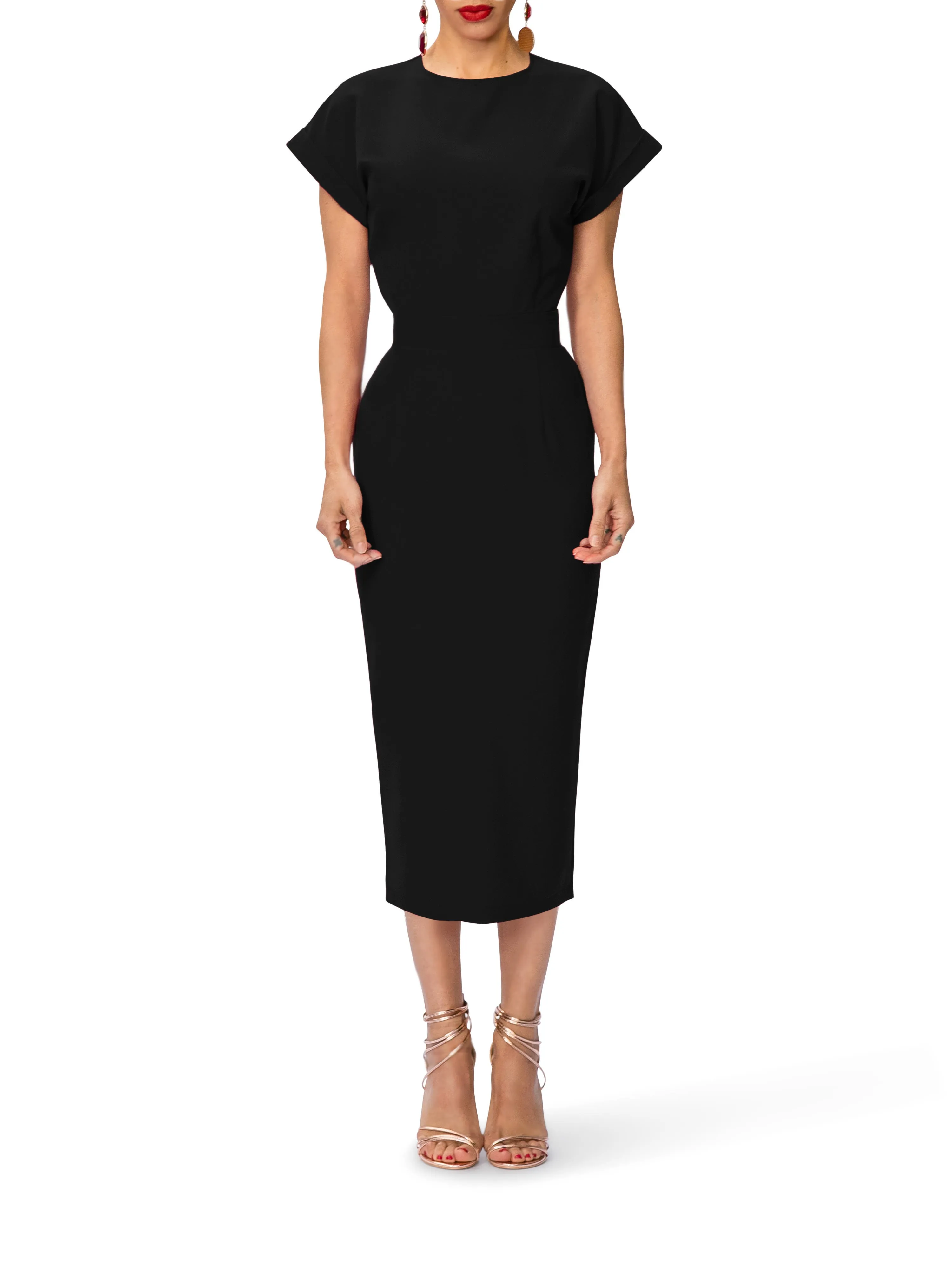 "Olivia" Midi Dress w/Folded Sleeves