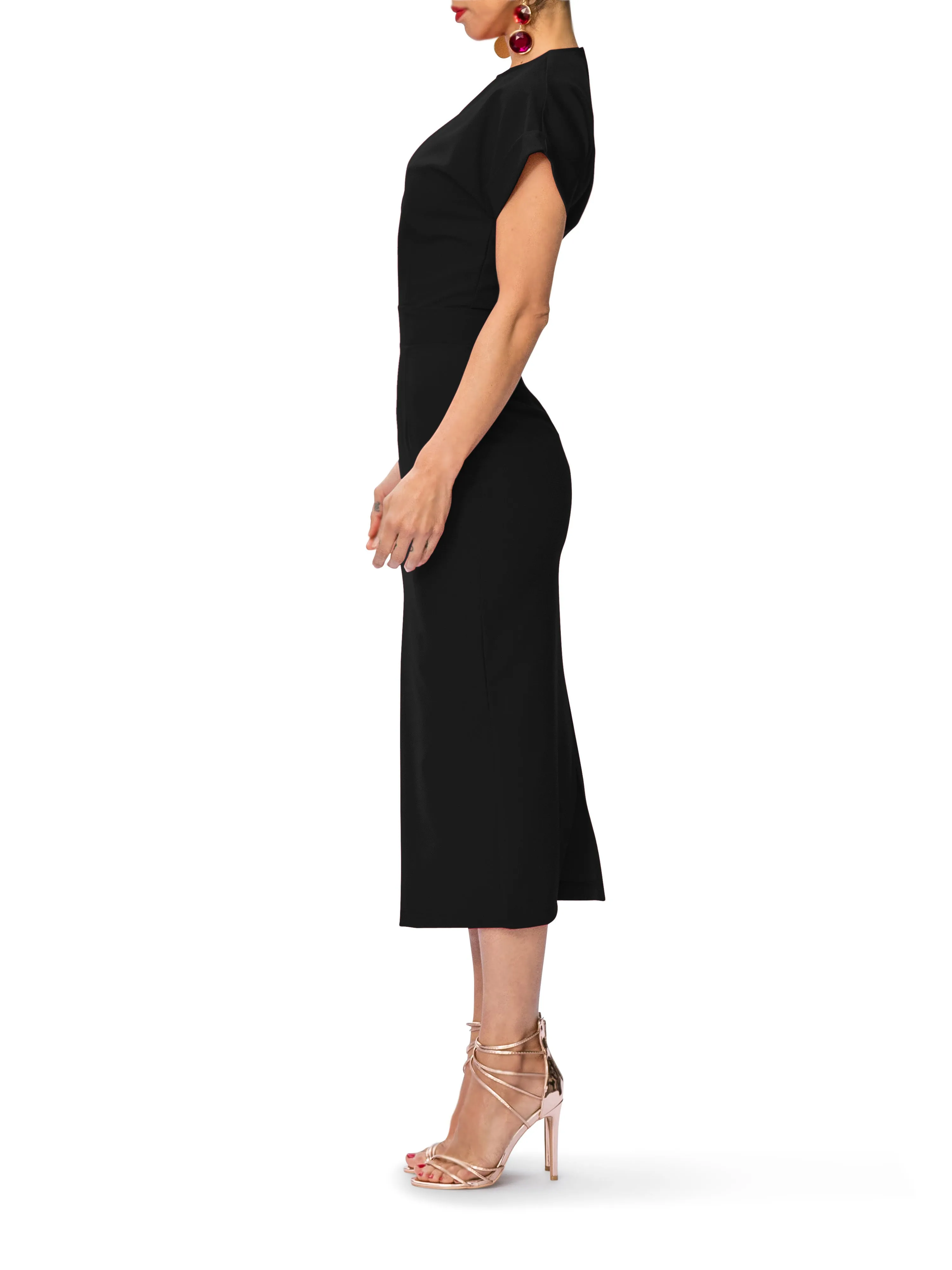 "Olivia" Midi Dress w/Folded Sleeves