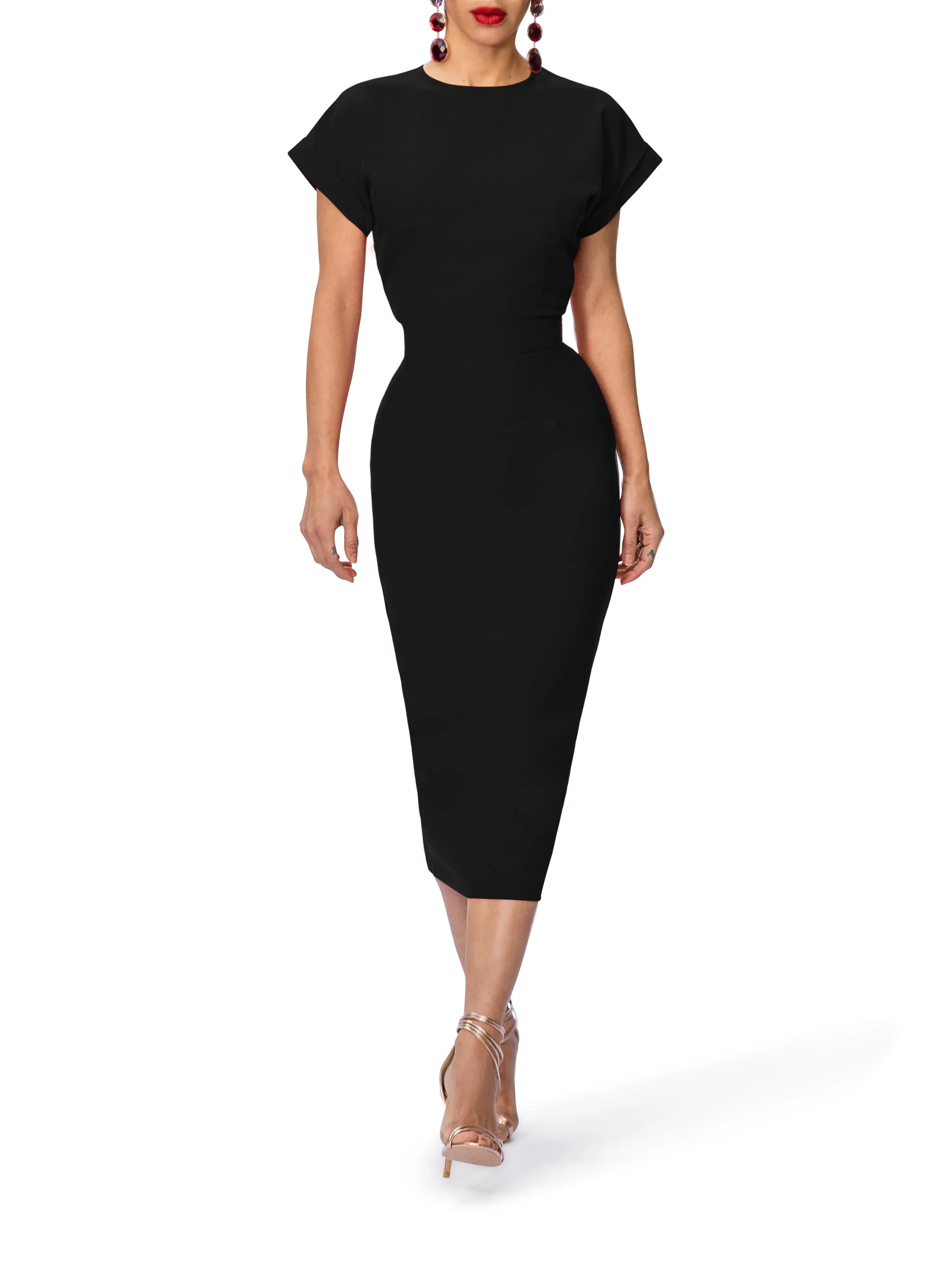 "Olivia" Midi Dress w/Folded Sleeves