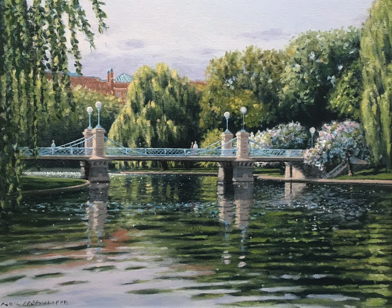 "Peaceful Morning - Boston Public Garden" by Neil McAuliffe - Realist Oil Painting