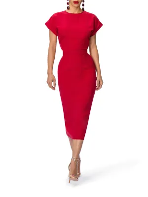 "Ruby" Midi Dress w/Folded Sleeves