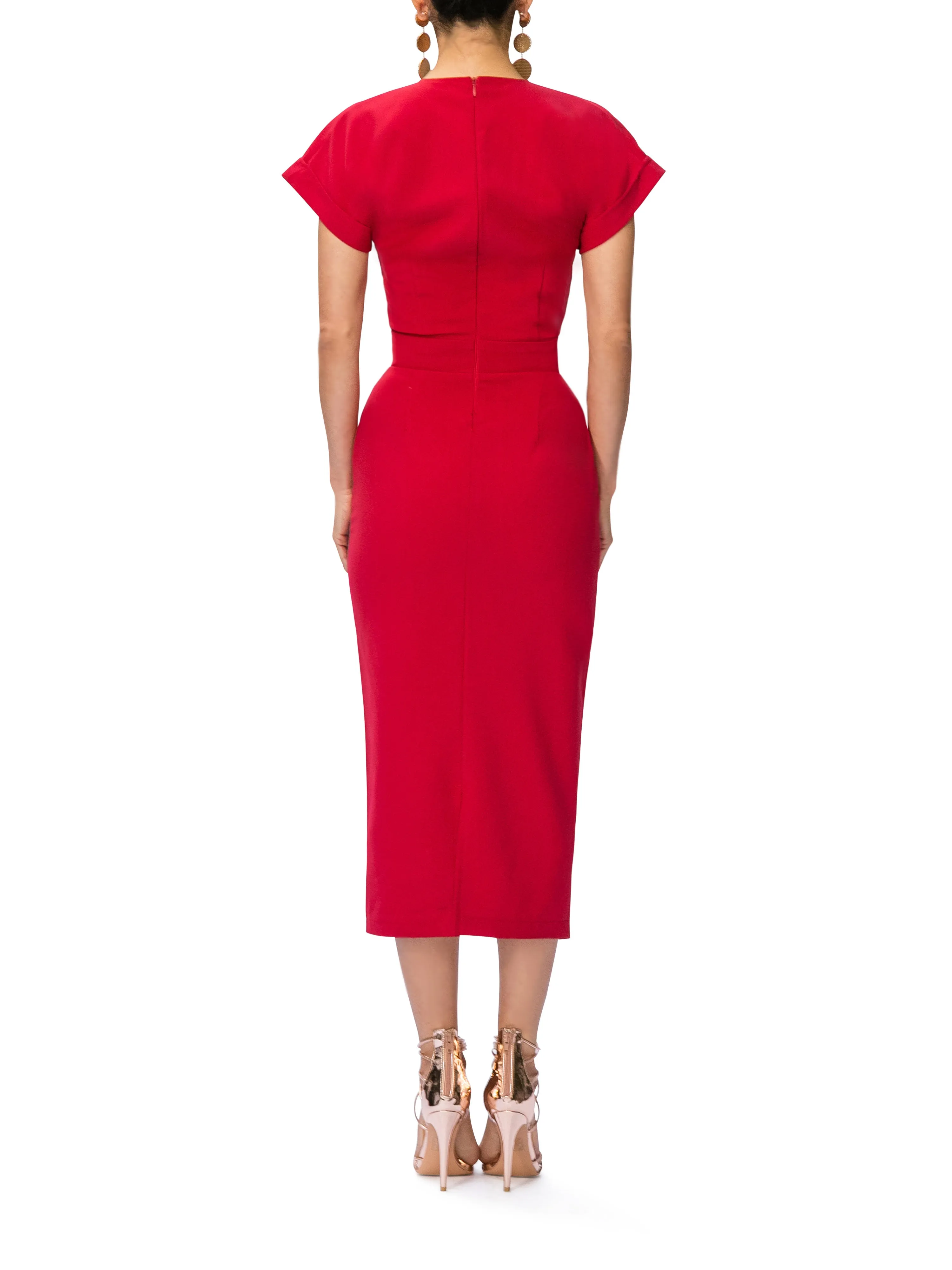 "Ruby" Midi Dress w/Folded Sleeves