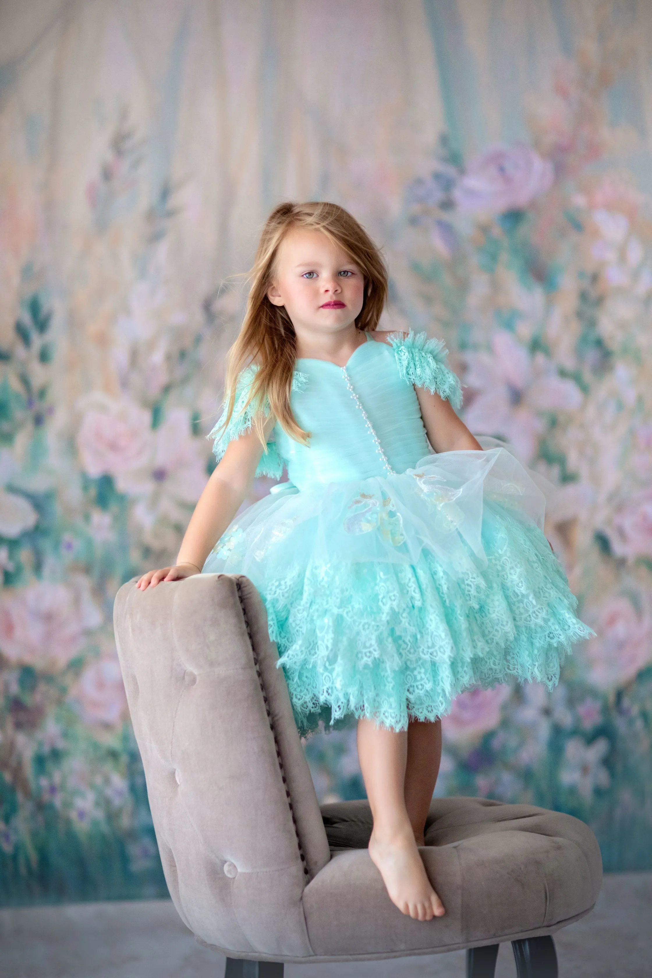 "Swan Dreams" - Pleated Bodice- Petal Length Dress  - ( 5 Year - Petite 6 Year)