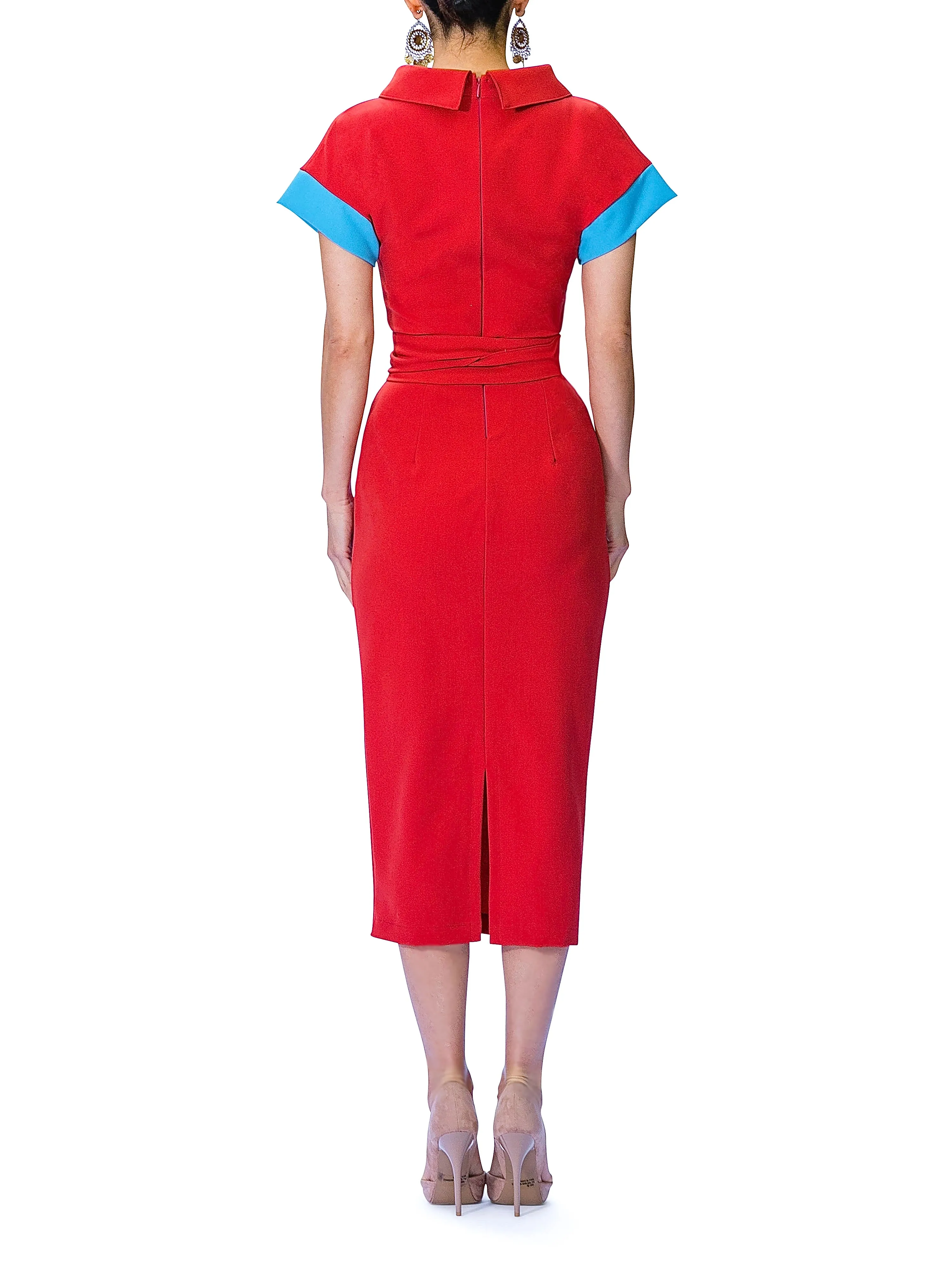 "Thalia" Folded Neck Dress w/Contrast Sleeves