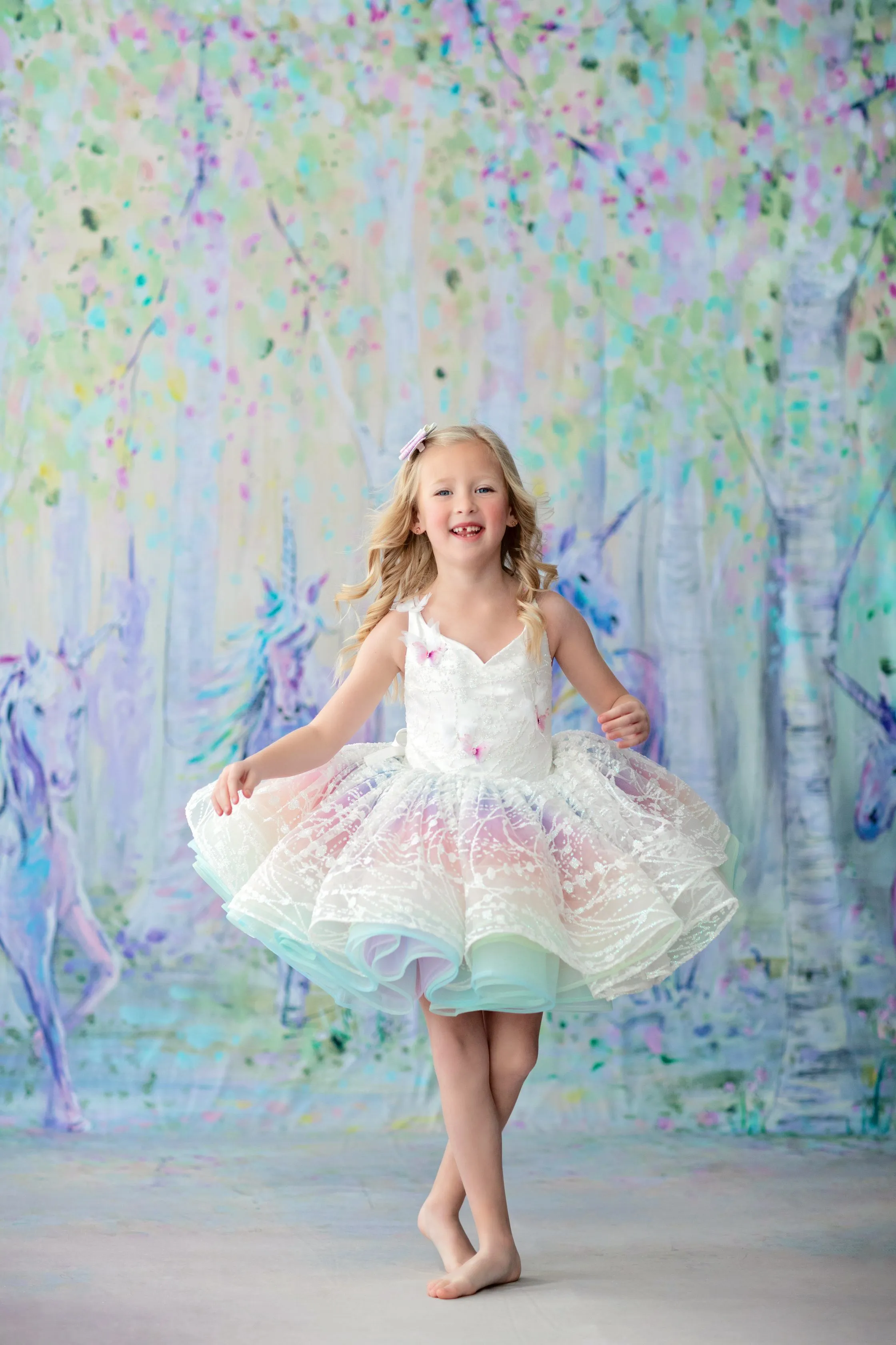 "Unicorns & Rainbows" -  Petal Short Length Dress ( 4 Year - Petite 5 Year)