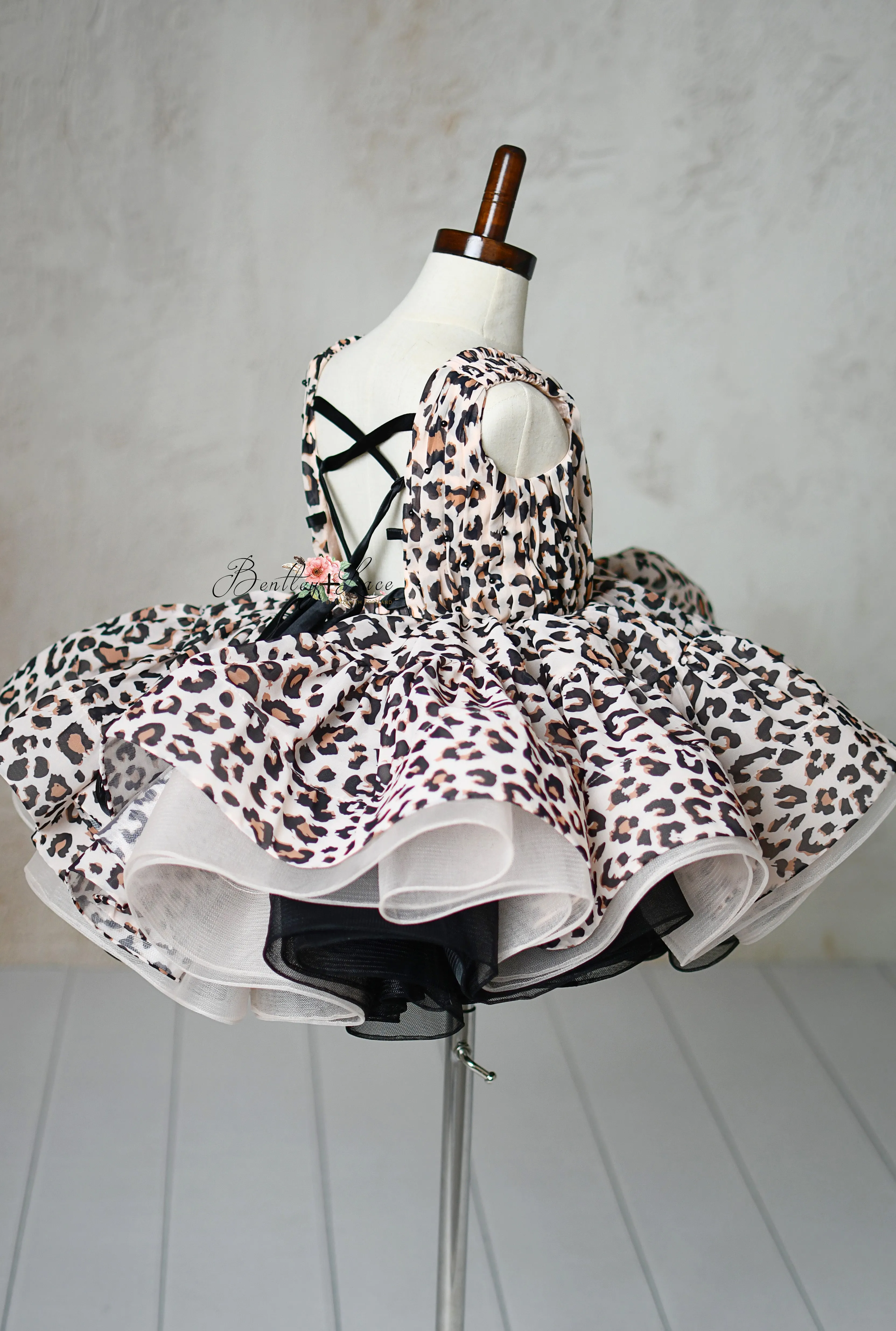 "Wild Whimsy"- Leopard Print Petal-Length Dress with Removable Puff Sleeves (3-4 Years)