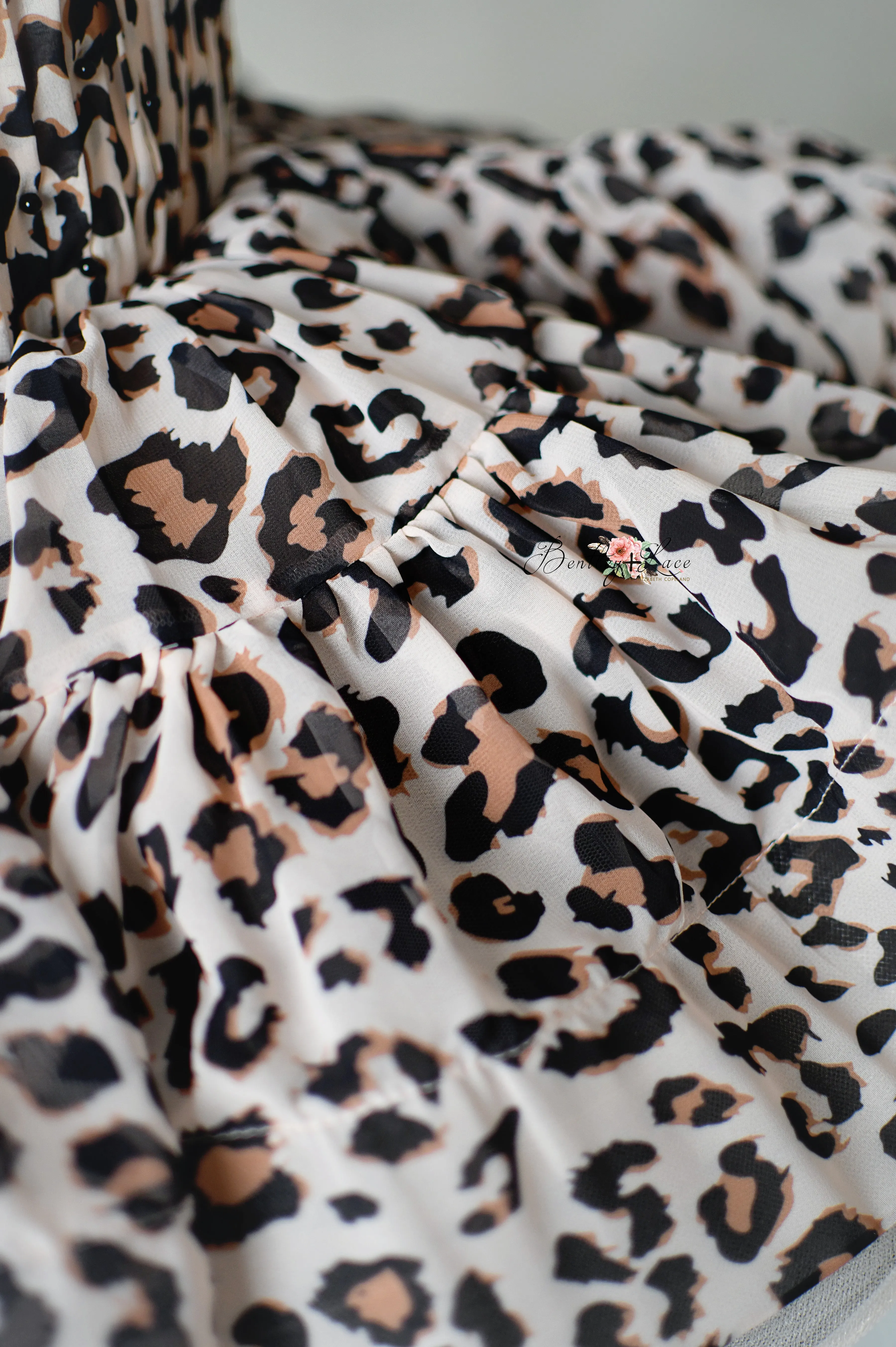 "Wild Whimsy"- Leopard Print Petal-Length Dress with Removable Puff Sleeves (3-4 Years)