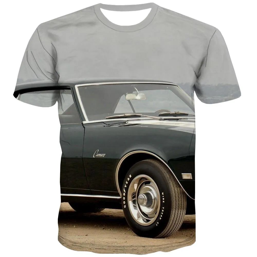 Racing Car T-shirt Men Metal Tshirts Casual City Shirt Print Gray T-shirts Graphic Retro Tshirt Anime