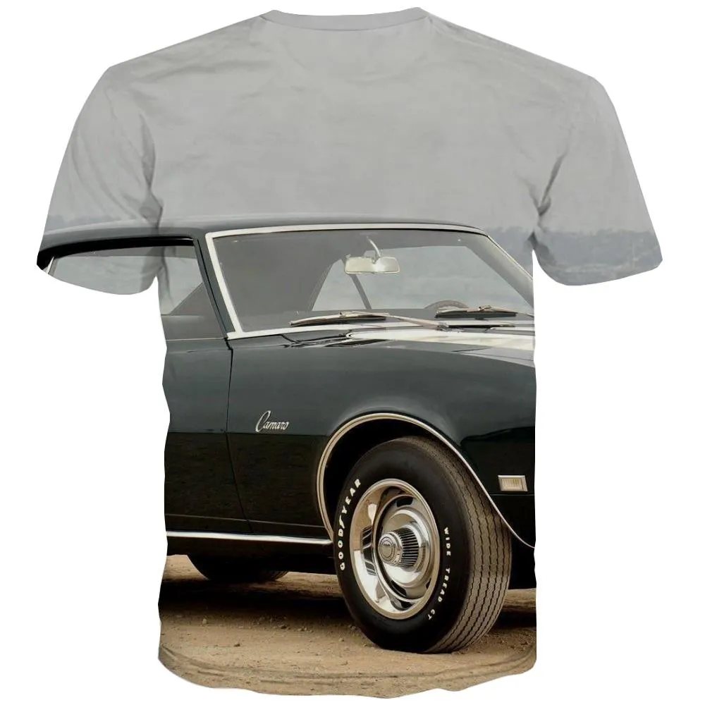 Racing Car T-shirt Men Metal Tshirts Casual City Shirt Print Gray T-shirts Graphic Retro Tshirt Anime