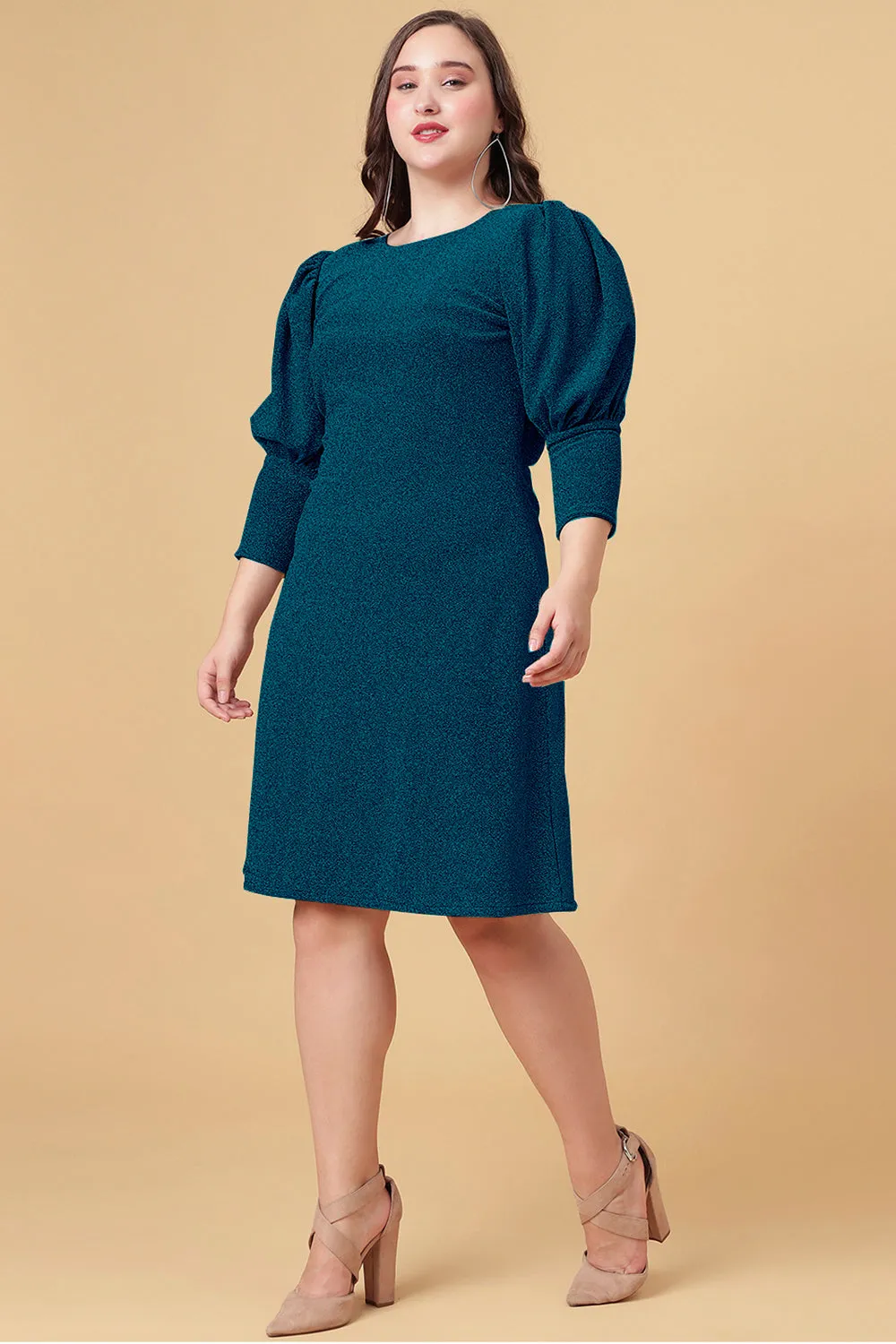 Rama Shimmered Puff Sleeves Sheath Party Dress