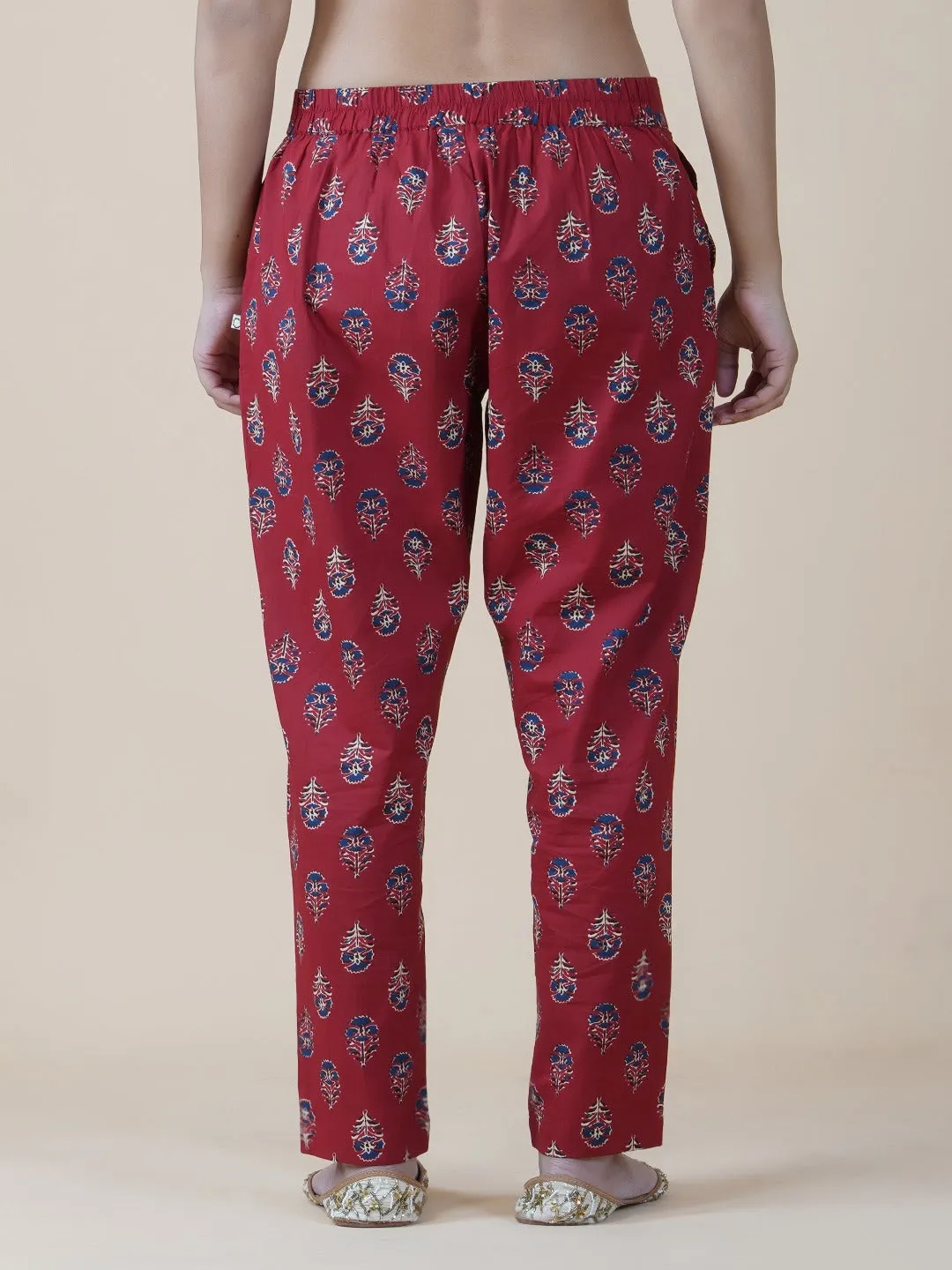 Red Ajrakh Print Straight Pants