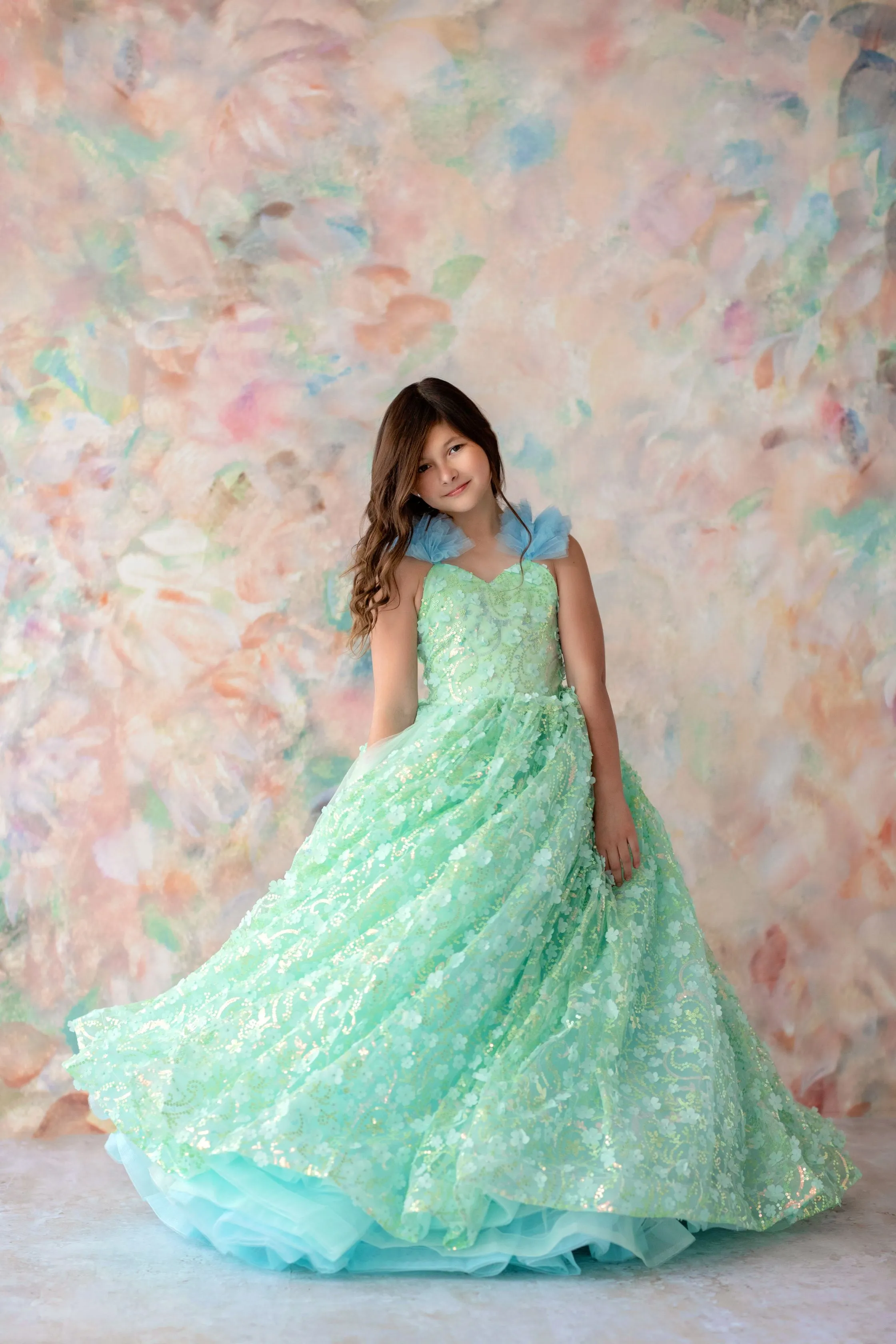 RETIRED RENTAL "Mermaid Dreams" -  Floor Length Floral Gown ( 6 Year - Petite 8 Year)