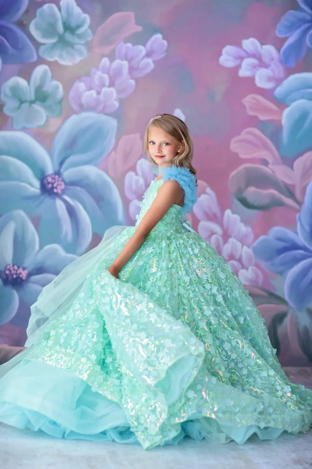 RETIRED RENTAL "Mermaid Dreams" -  Floor Length Floral Gown ( 6 Year - Petite 8 Year)