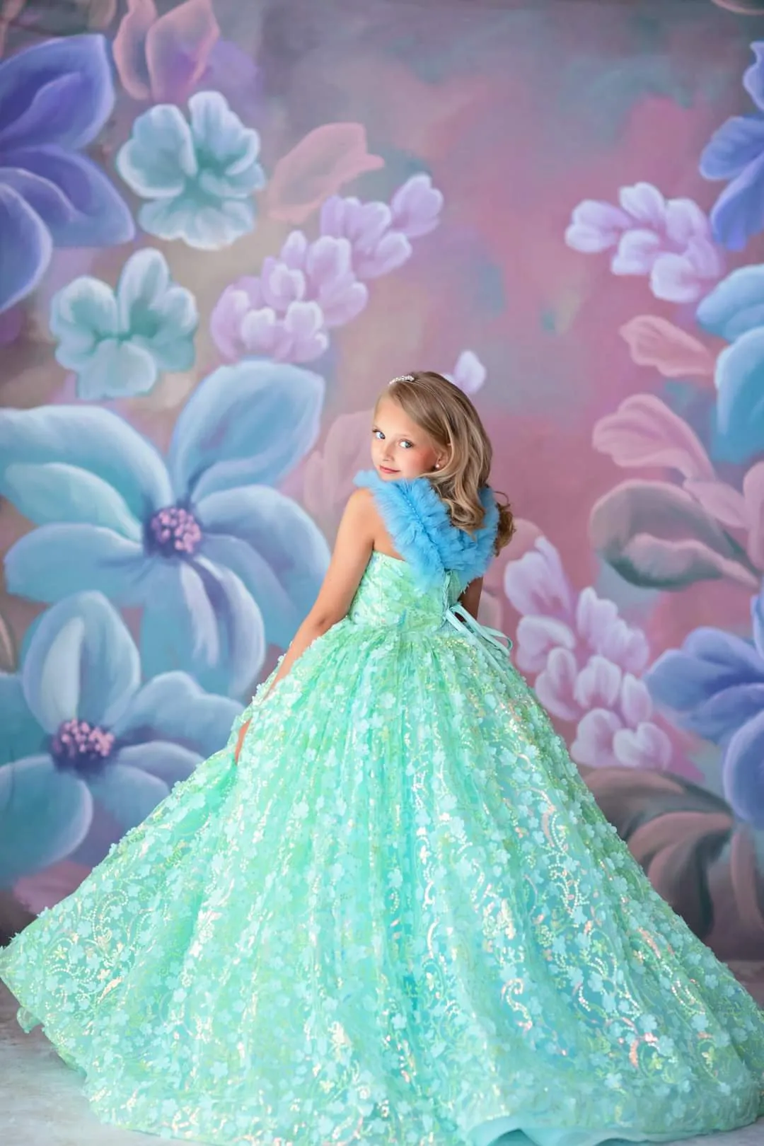 RETIRED RENTAL "Mermaid Dreams" -  Floor Length Floral Gown ( 6 Year - Petite 8 Year)