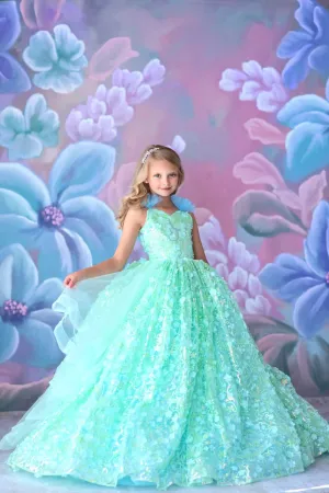 RETIRED RENTAL "Mermaid Dreams" -  Floor Length Floral Gown ( 6 Year - Petite 8 Year)