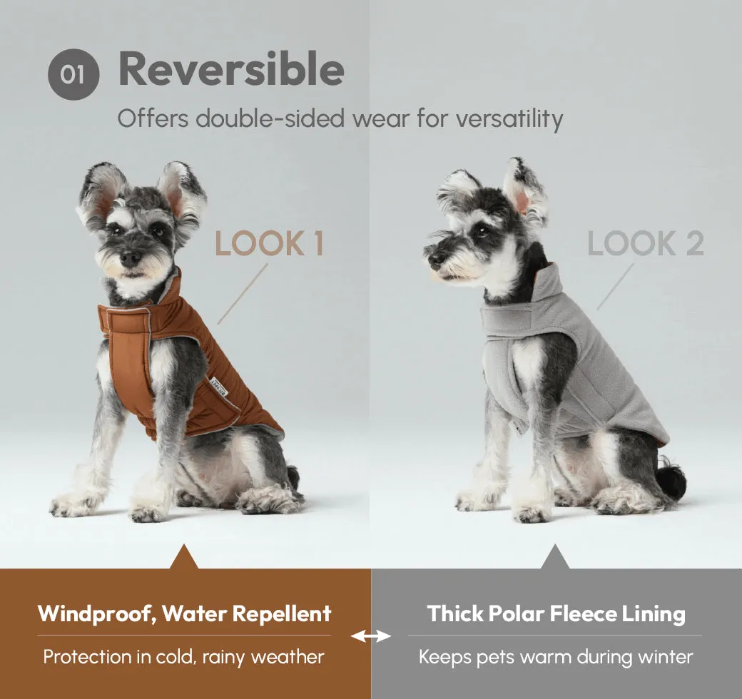 Reversible Dog Vest Jacket - Orange Grey