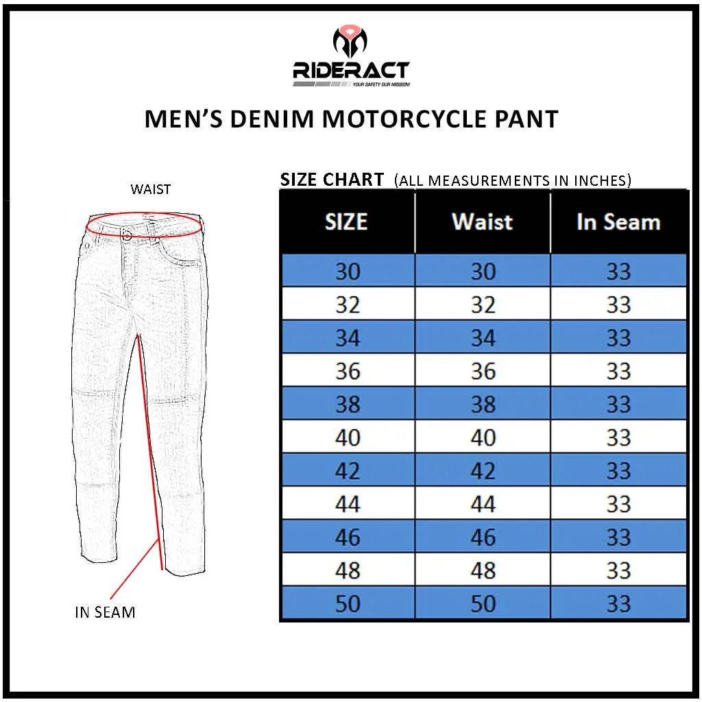 RIDERACT® Men's Reinforced Motorcycle Riding Jeans Dark Blue