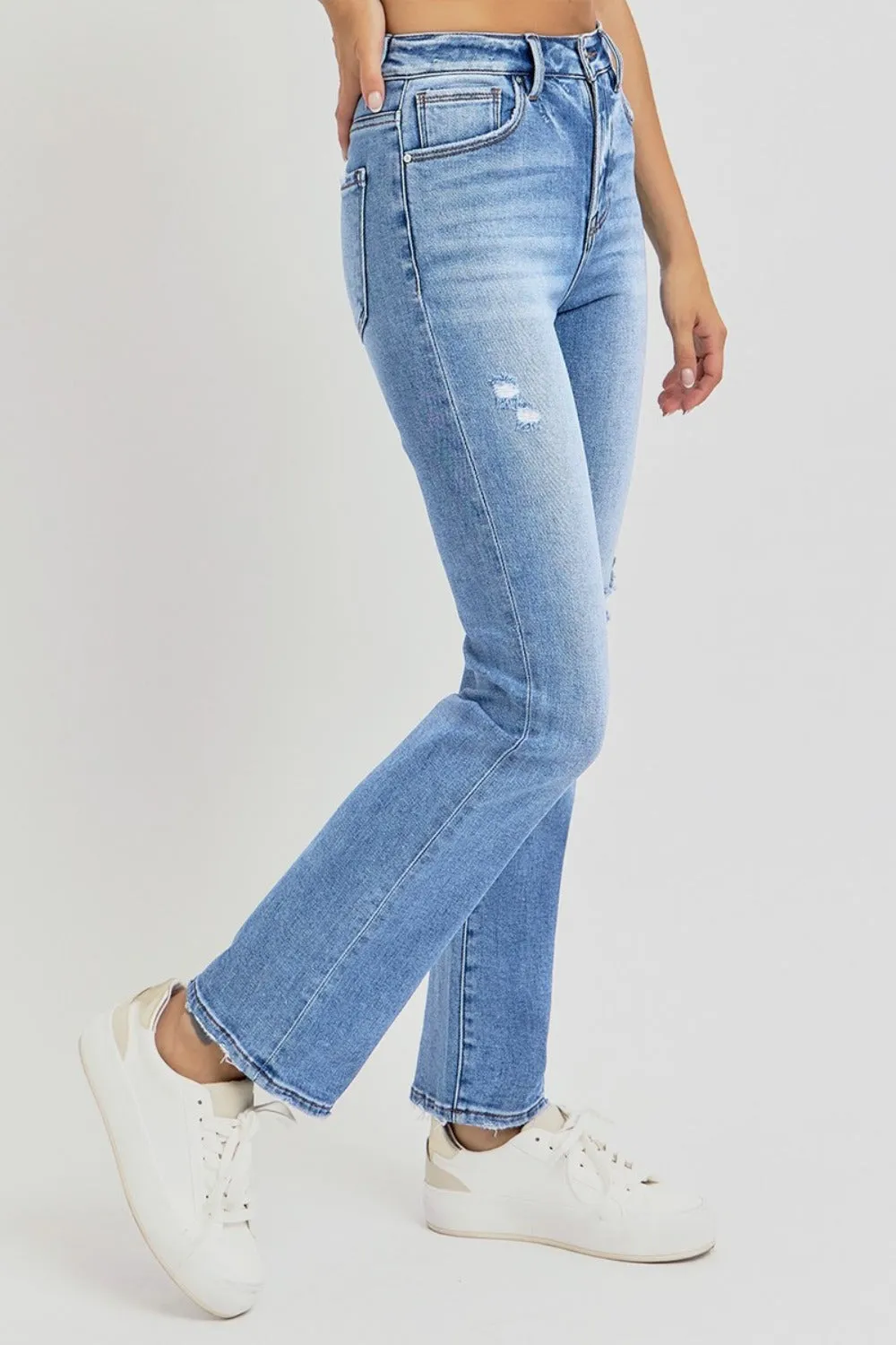 RISEN Full Size Distressed High-Rise Ankle Straight Jeans