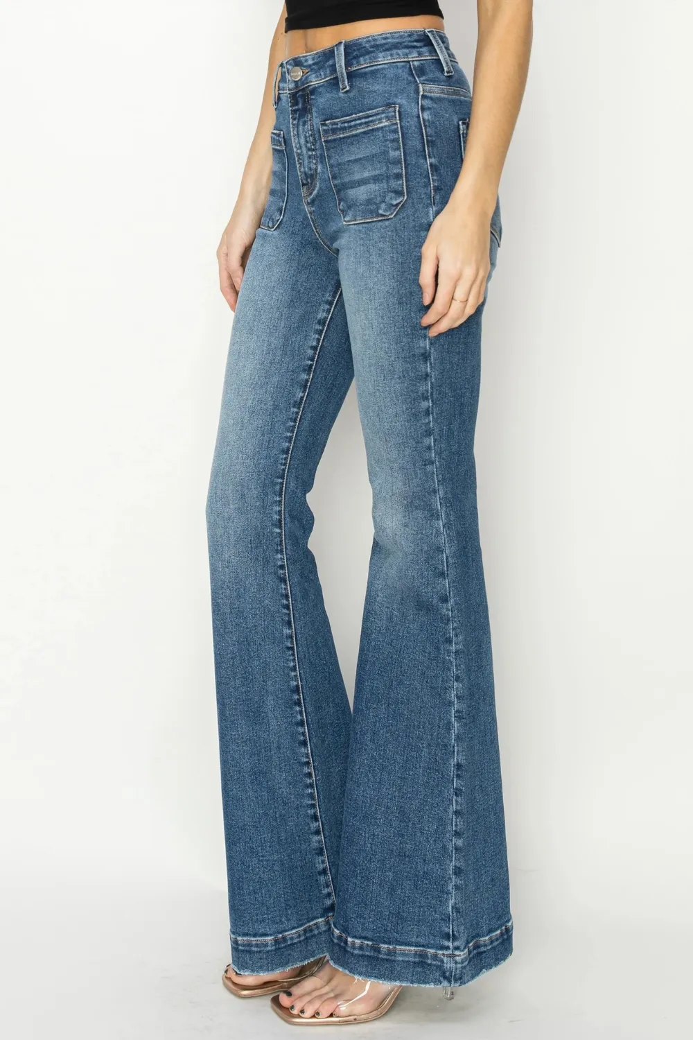 Risen High-rise Patched Pocket Flares