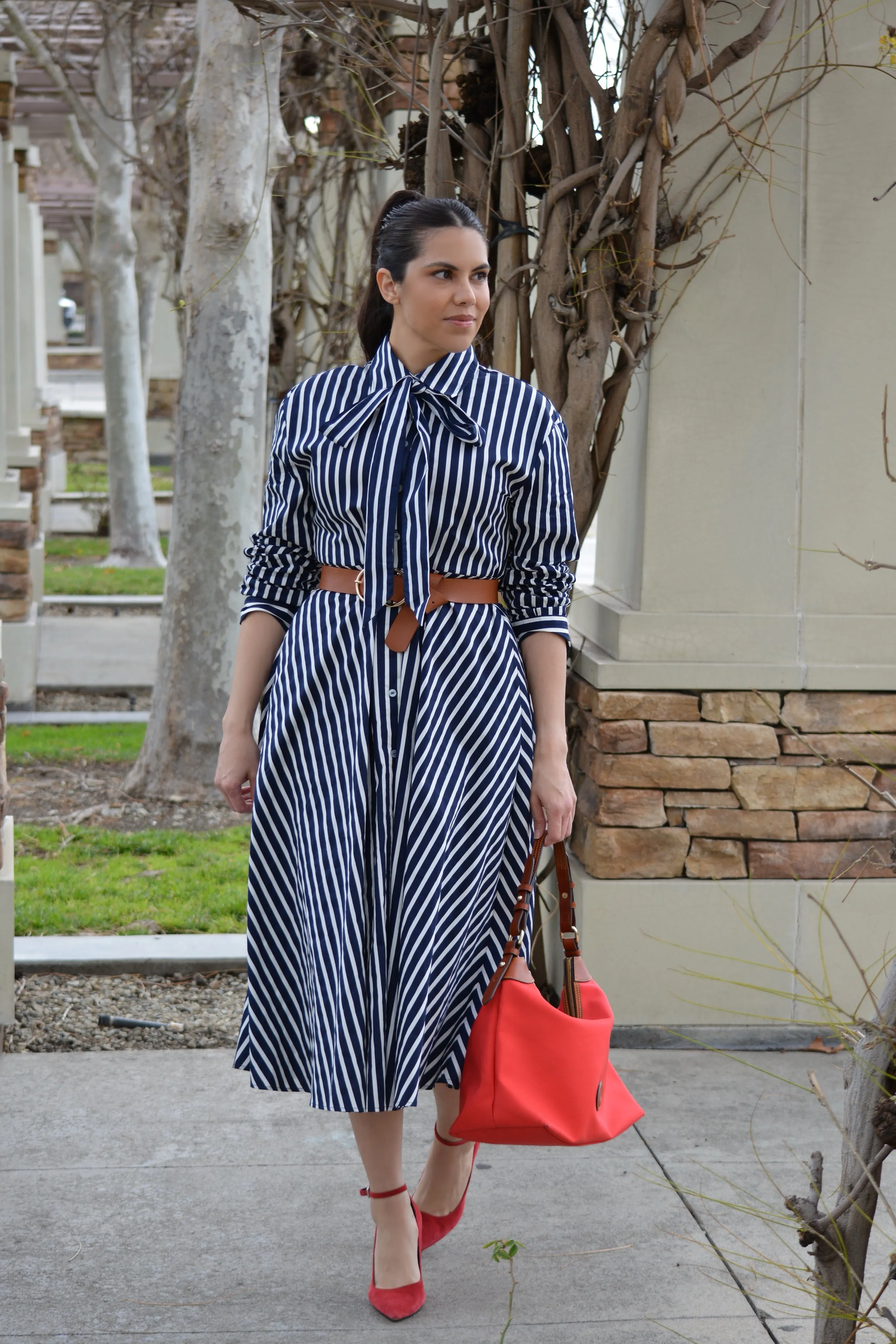 River Navy/White Cotton Stripe Dress