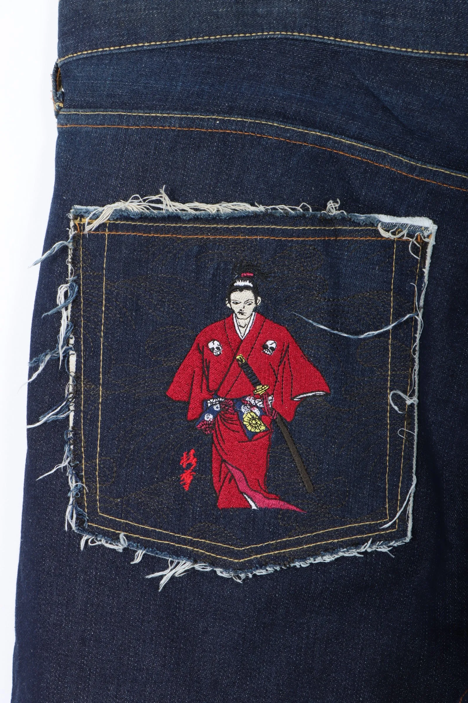 RMC Red Monkey Embroidered Samurai Y2K Jeans (42)