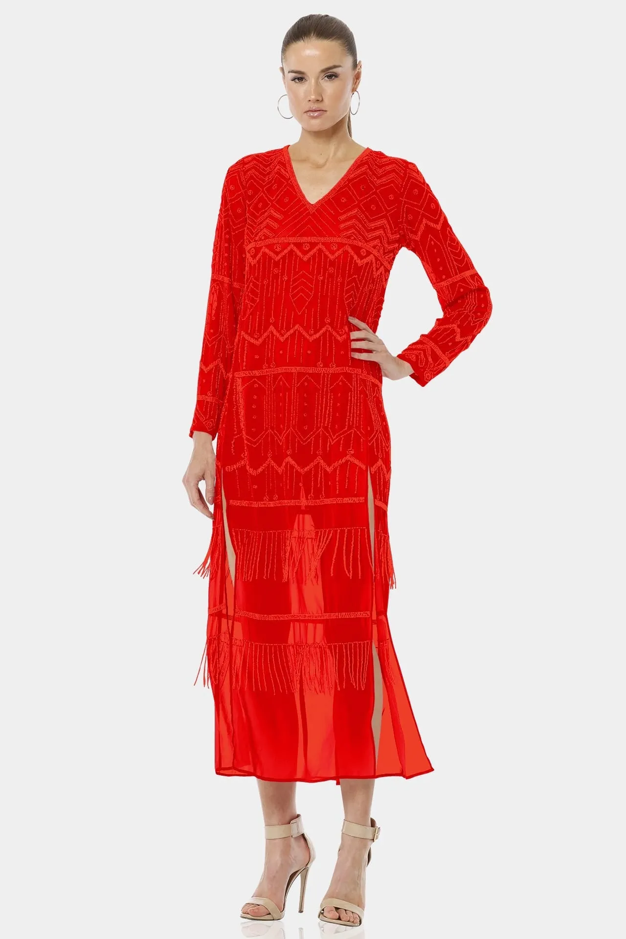 Royal Red Lava Falls Full Sleeve Sequin Dress