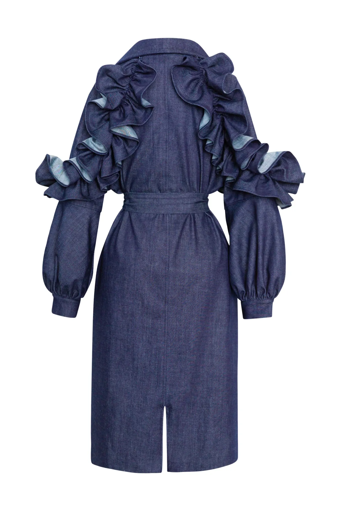 Ruffle Trench Coat in “Denim Dreams"