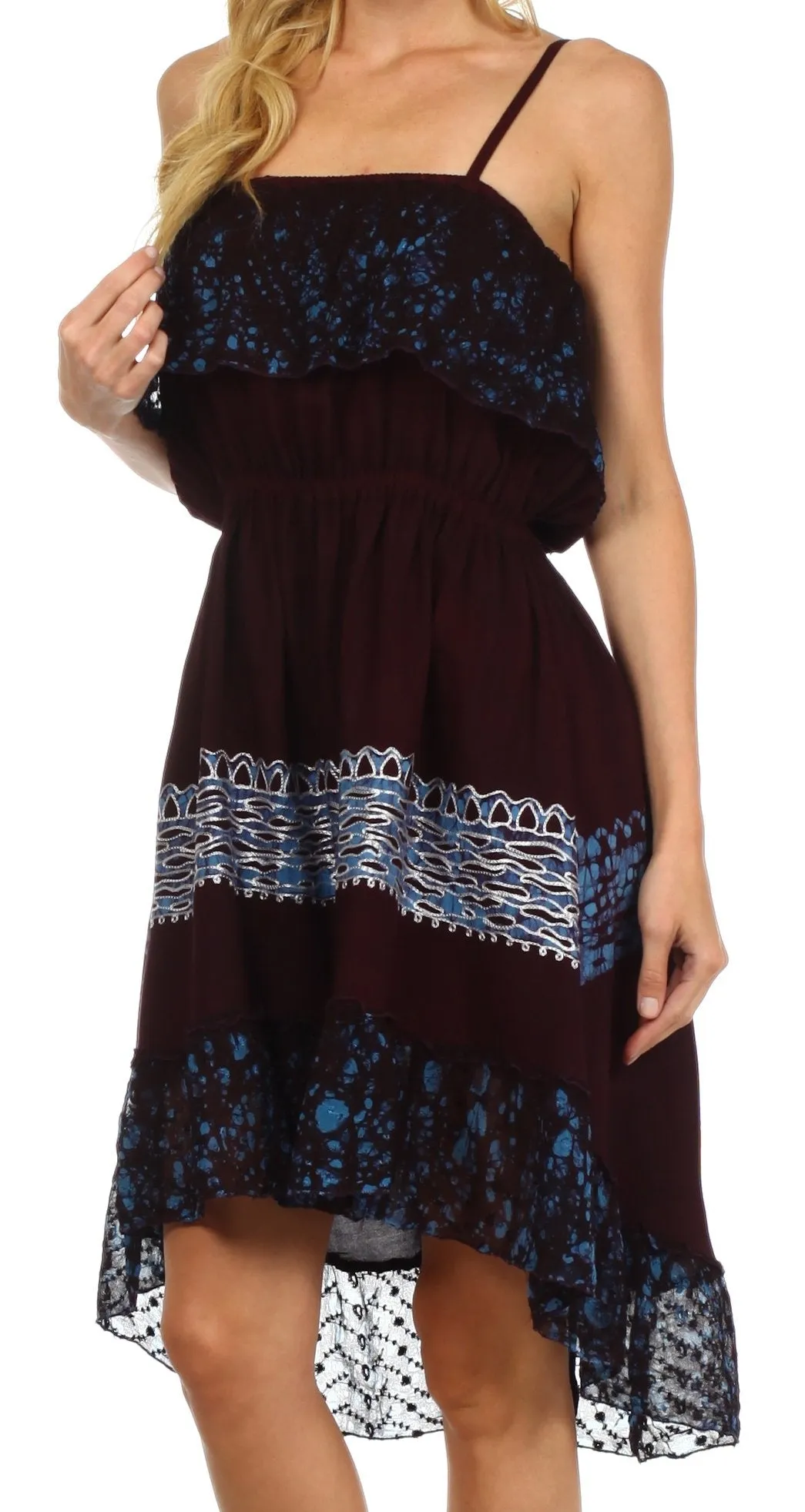 Sakkas Akshita Batik Hi Lo Crepe Ruffle Dress