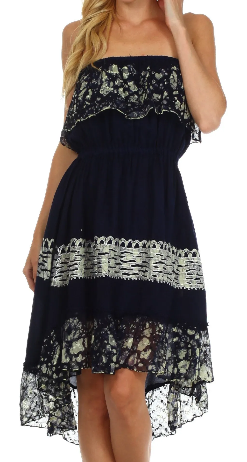 Sakkas Akshita Batik Hi Lo Crepe Ruffle Dress